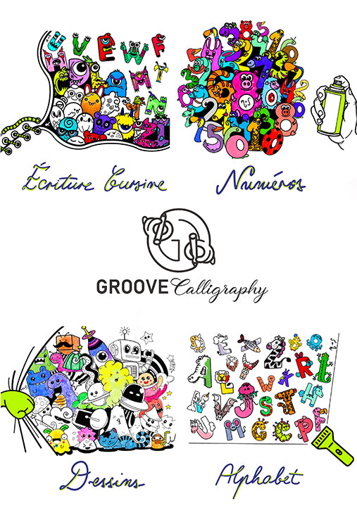 Groove Calligraphy Cahiers Réutilisables.Alphabet,Cursive,Numéros